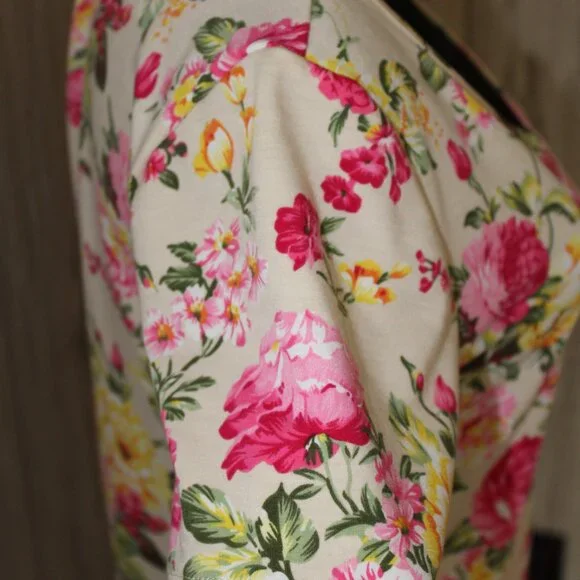 Tom's Ware Dress Casual Floral Print Pink Green New Bodycon Midi M - L Large EUC - Picture 6 of 11